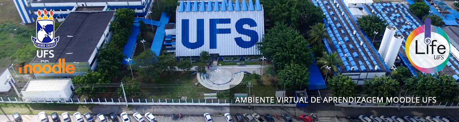 Fotografia da UFS de Itabaiana vista de cima, com o logomarca do moodle da UFS e a logomarca do Lab Life.